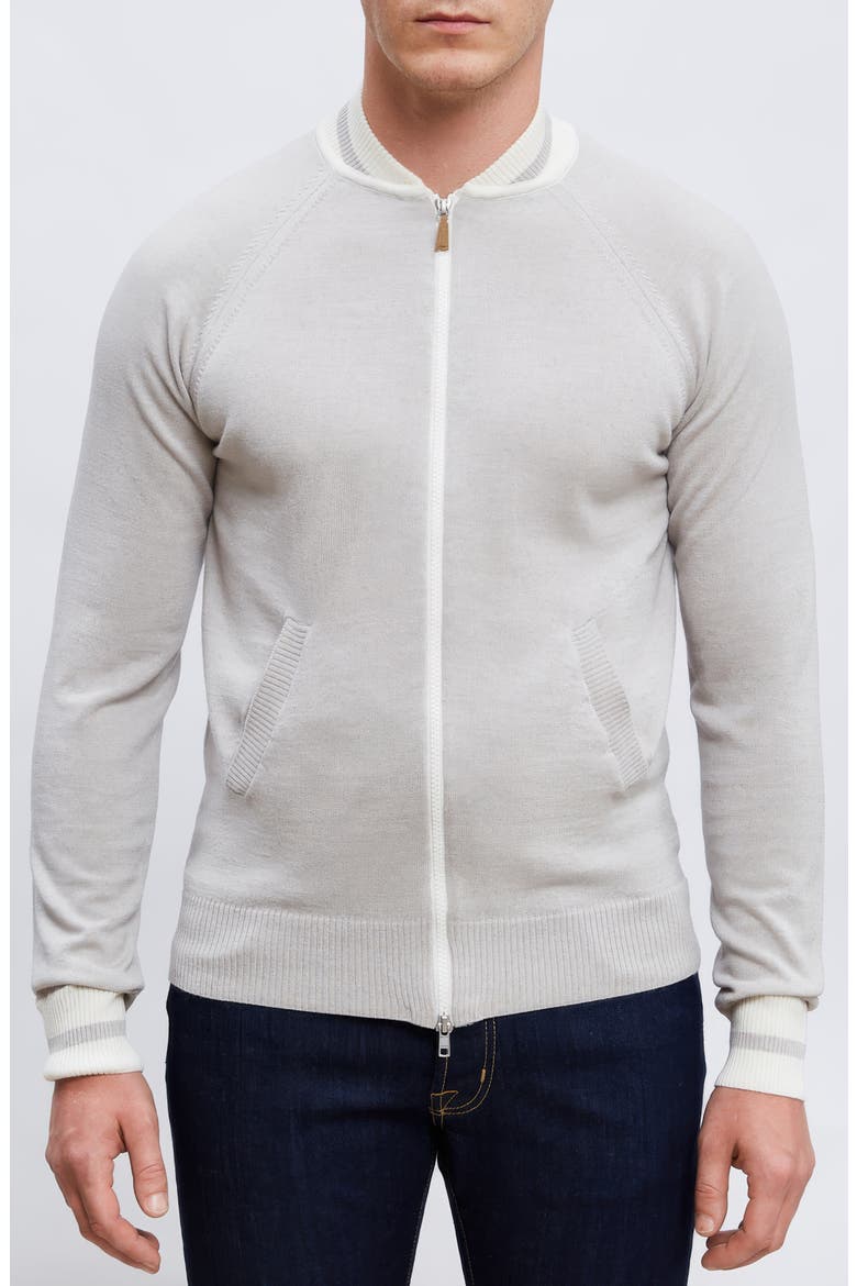Merino Wool & Cotton Zip Cardigan, Main, color, LIGHT BEIGE