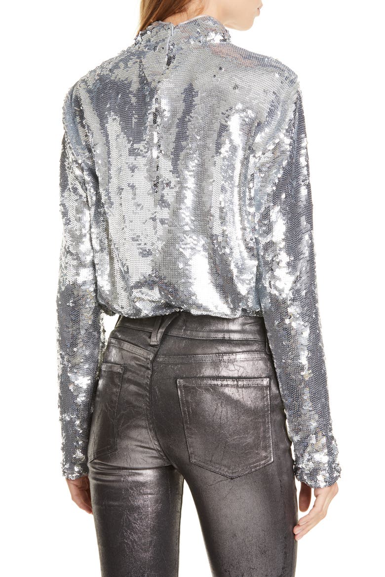 Lucinda Sequin Mock Neck Long Sleeve Top, Alternate, color, SILVER
