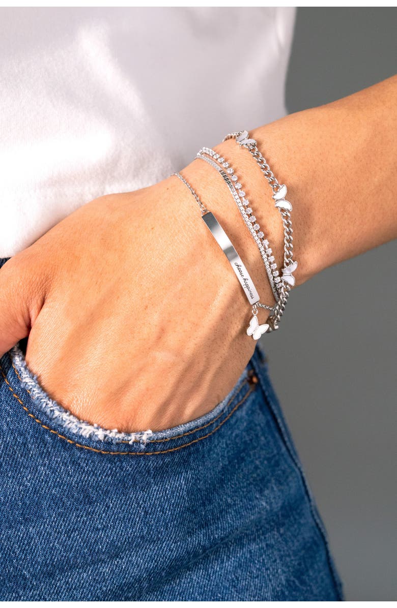 Alex and Ani Butterfly Curb Chain Bracelet, Alternate, color, Silver