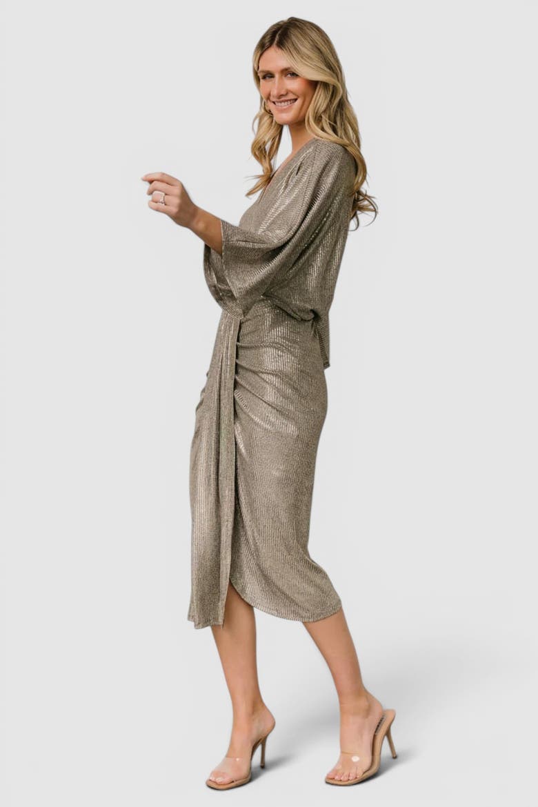 Ciara Ruched Midi Dress, Alternate, color, Silver Metallic