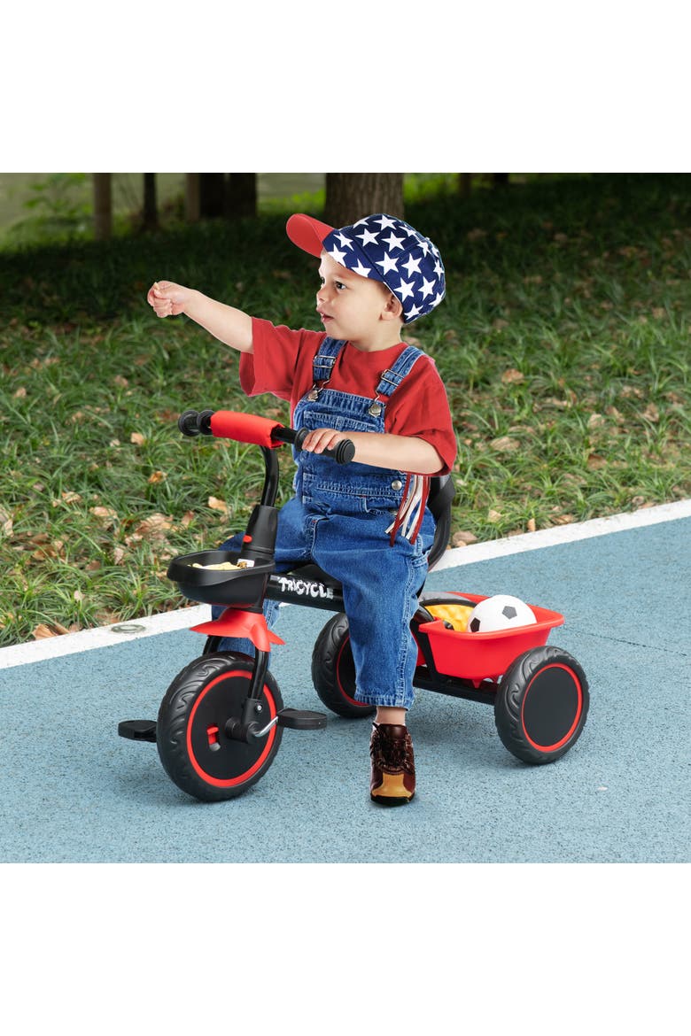 Toddler Tricycle with Adjustable Seat, Storage Baskets​, Alternate, color, Red