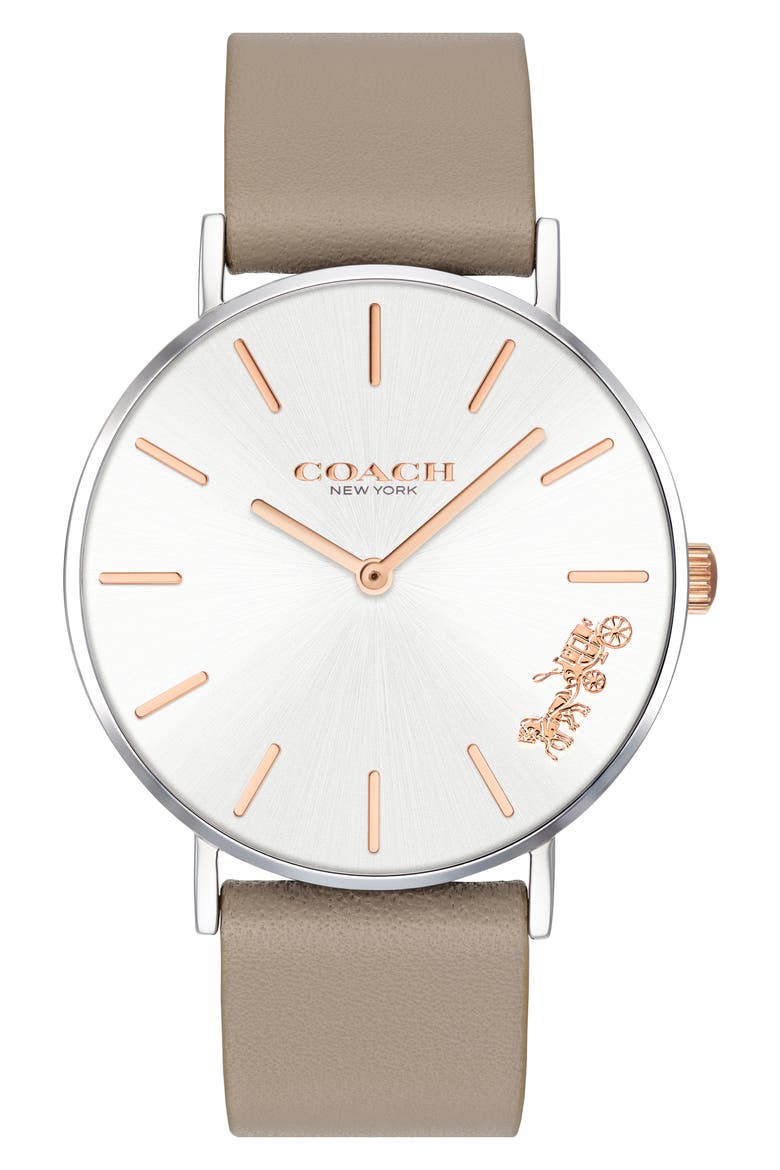 Perry Leather Strap Watch, 36mm, Main, color, SILVER WHITE