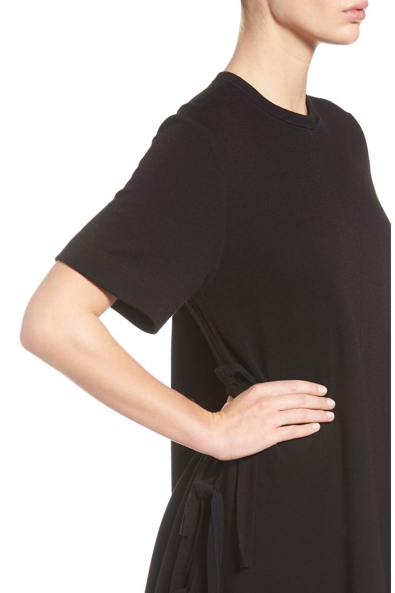 Flared Side Tie Jersey Dress, Alternate, color, BLACK