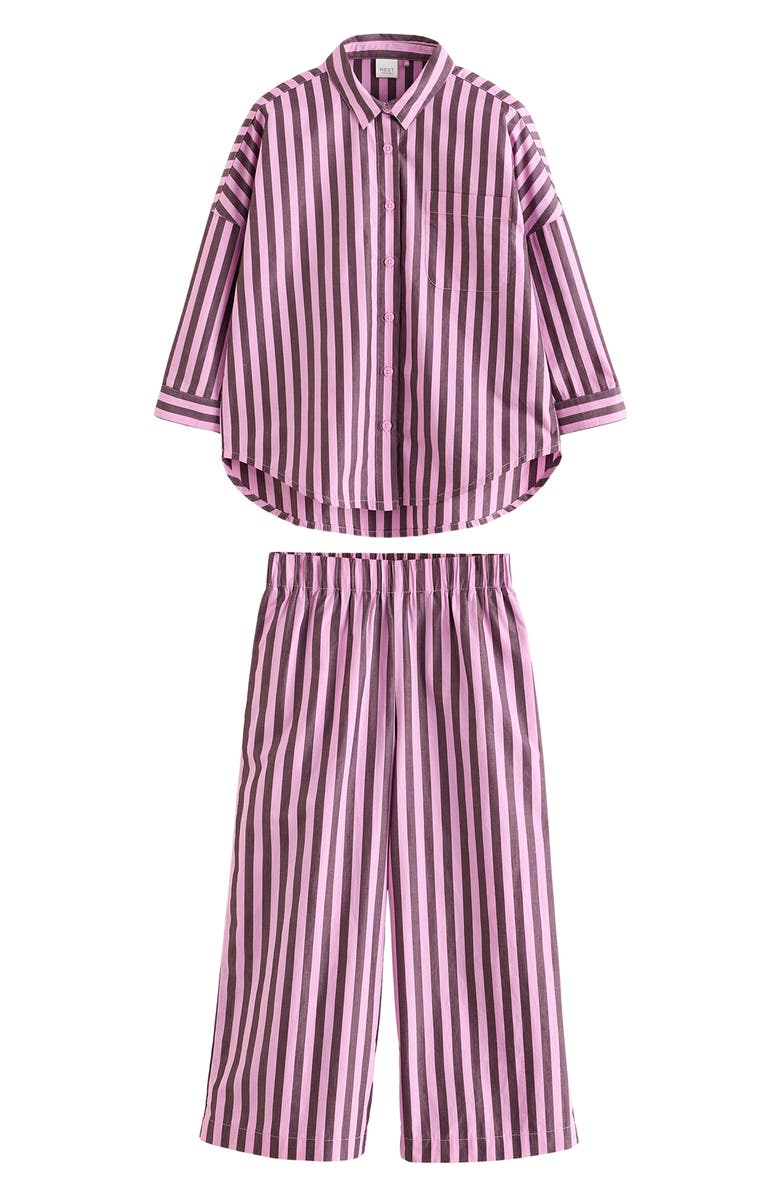 NEXT Kids' Stripe Cotton Button-Up Shirt & Pants Set, Main, color, Pink