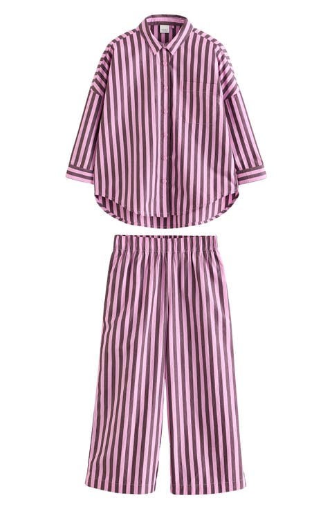 Kids' Stripe Cotton Button-Up Shirt & Pants Set (Big Kid)
