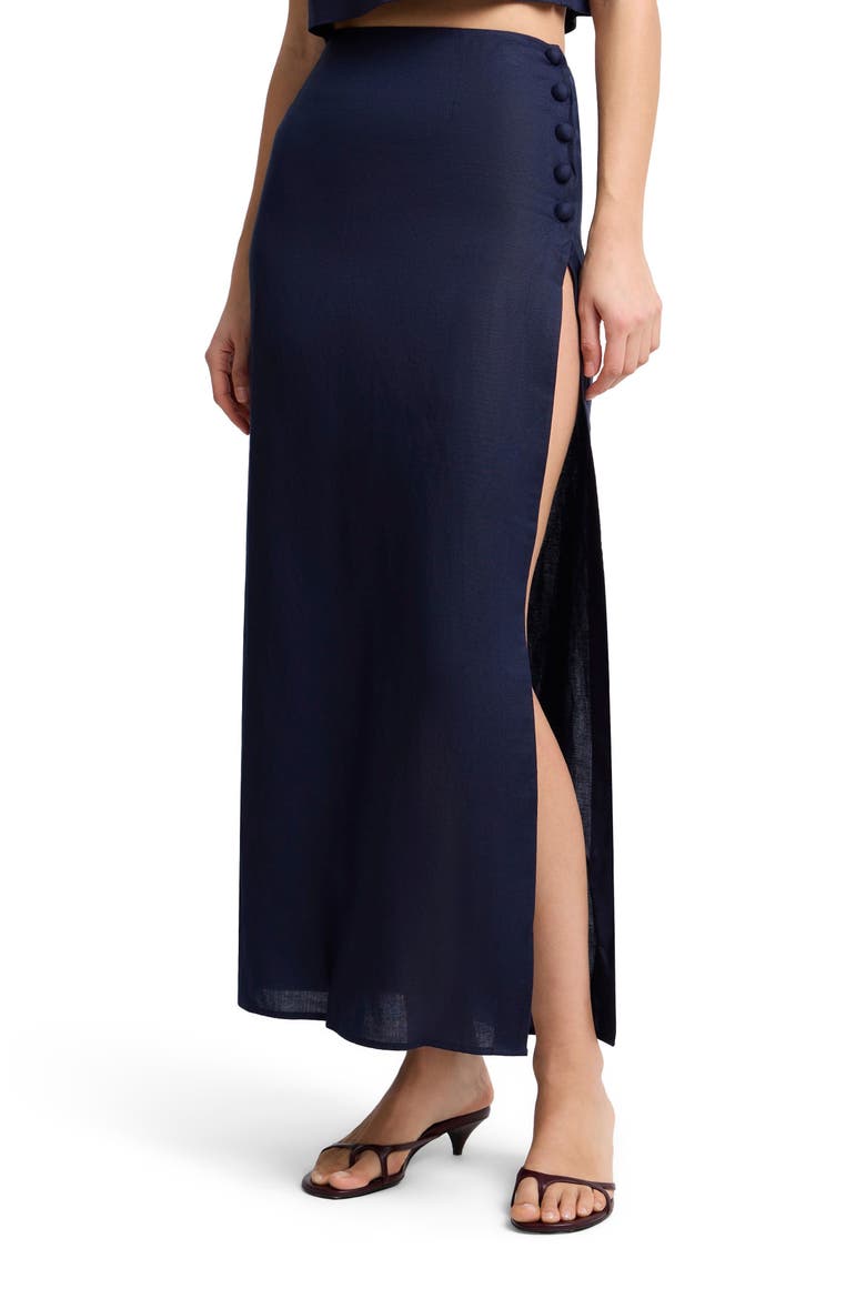 High Slit Maxi Skirt, Alternate, color, Noir Navy
