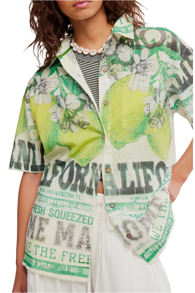Fresh Squeezed Cotton Button-Up Shirt, Alternate, color, CITRUS FADE