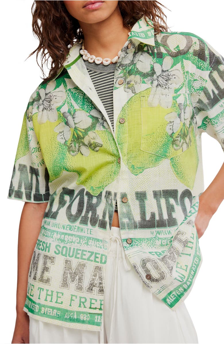 Free People Fresh Squeezed Cotton Button-Up Shirt, Alternate, color, Citrus Fade