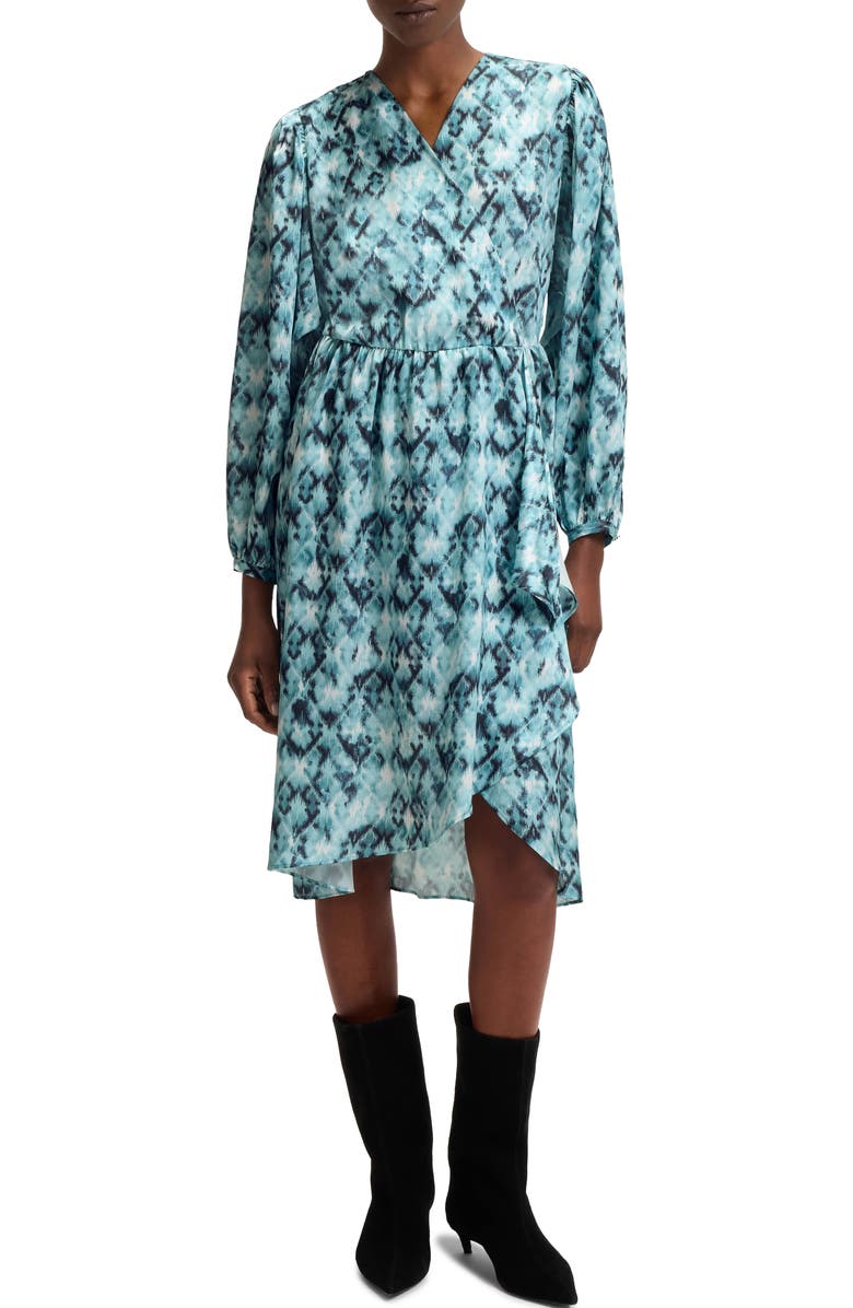 BOSS Orange Divanta Long Sleeve Midi Dress, Main, color, Teal Multi