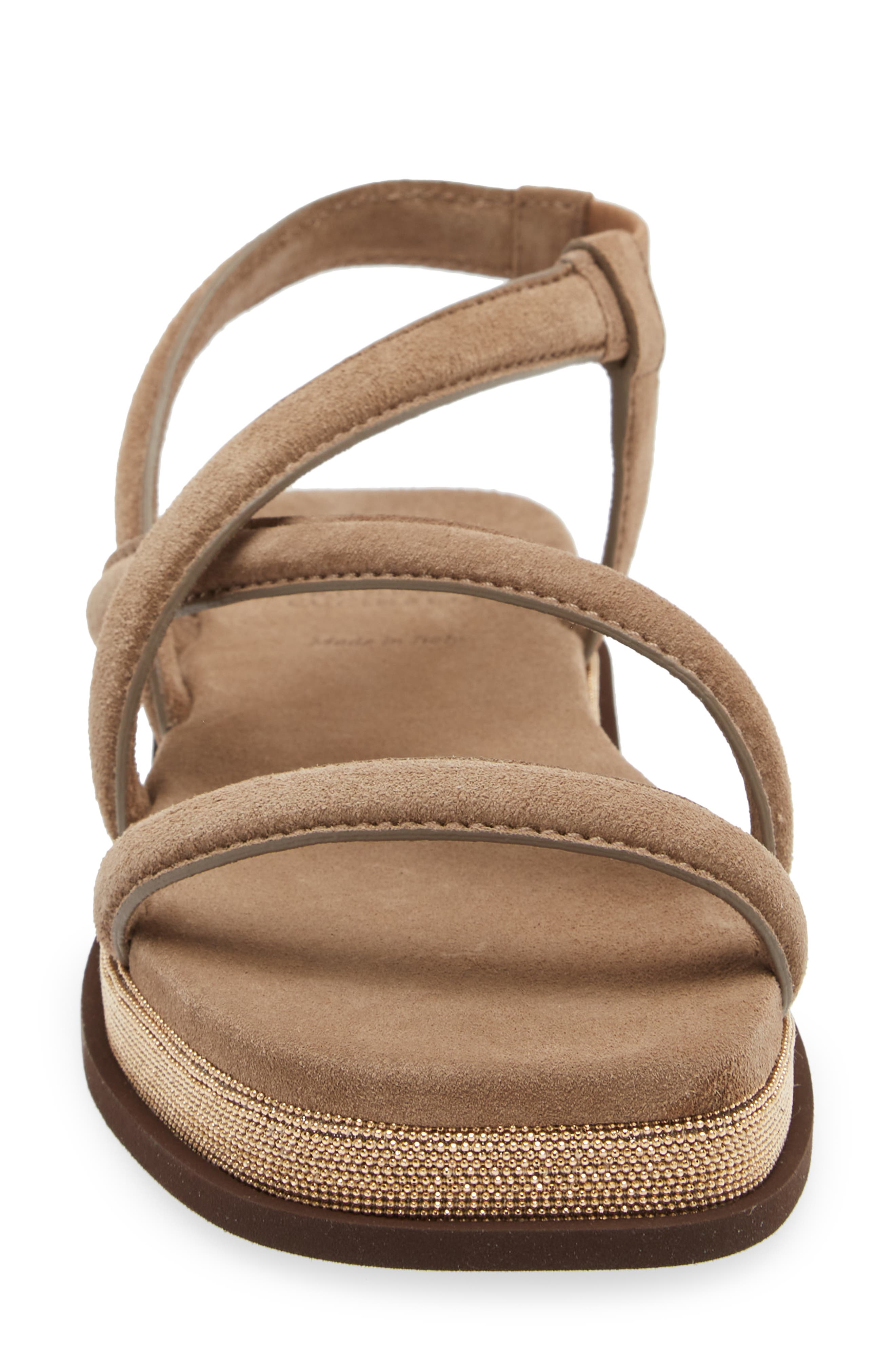 Brunello Cucinelli Suede & Monili Strappy Sandal, Alternate, color, 