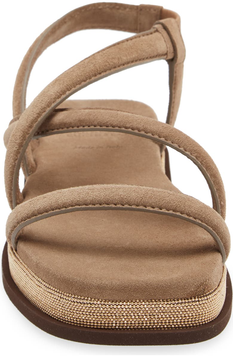 Brunello Cucinelli Suede & Monili Strappy Sandal, Alternate, color,