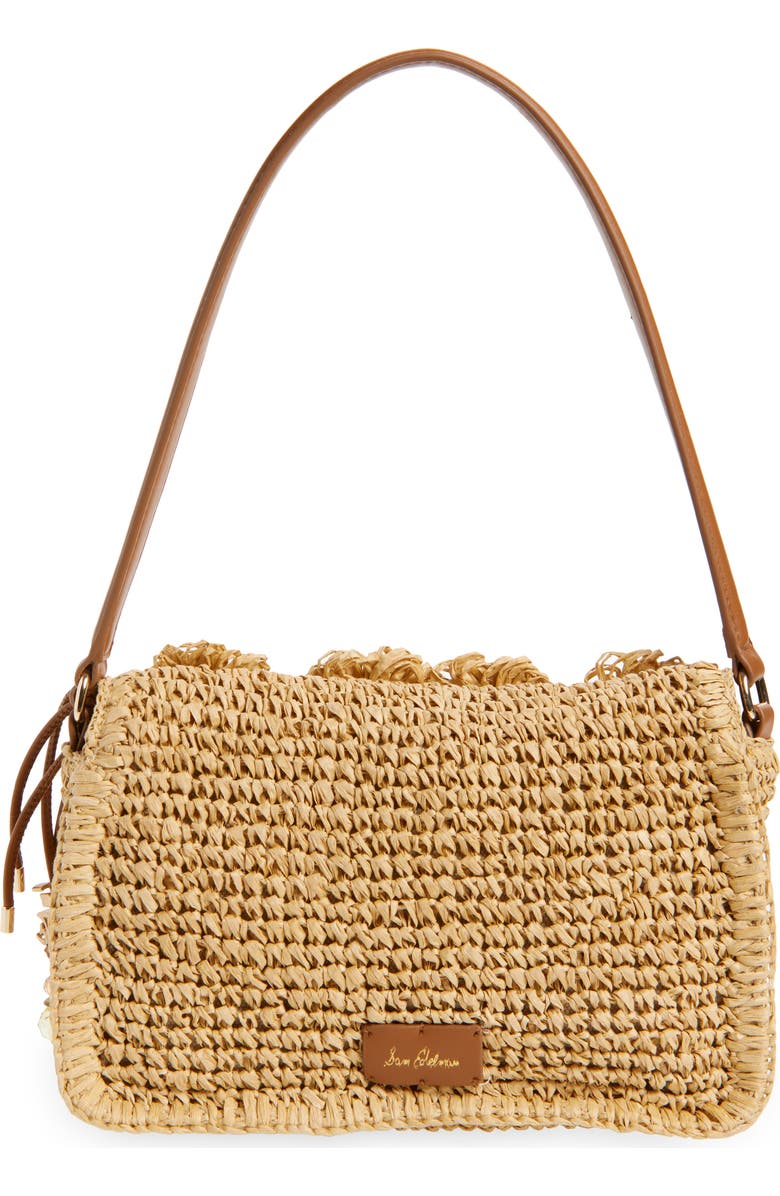 Sam Edelman Small Phoebe Raffia Shoulder Bag, Alternate, color, Beige