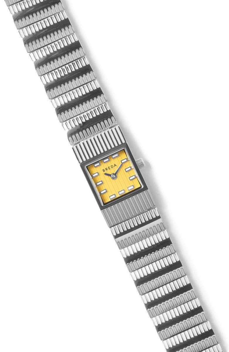 BREDA Groove Square Bracelet Watch, 16mm, Alternate, color, Silver/Yellow