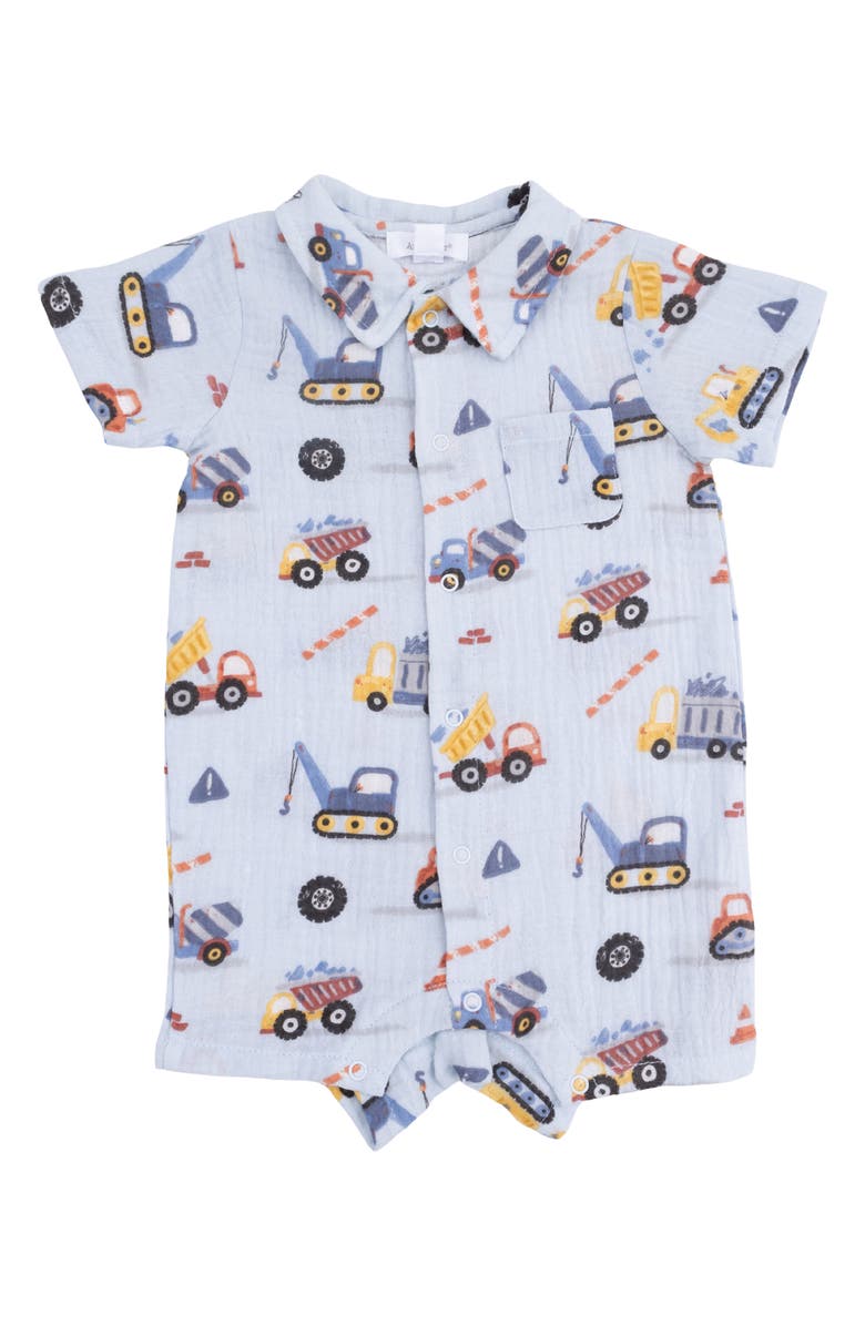 Angel Dear Crayon Construction Organic Cotton Muslin Polo Romper, Main, color,
