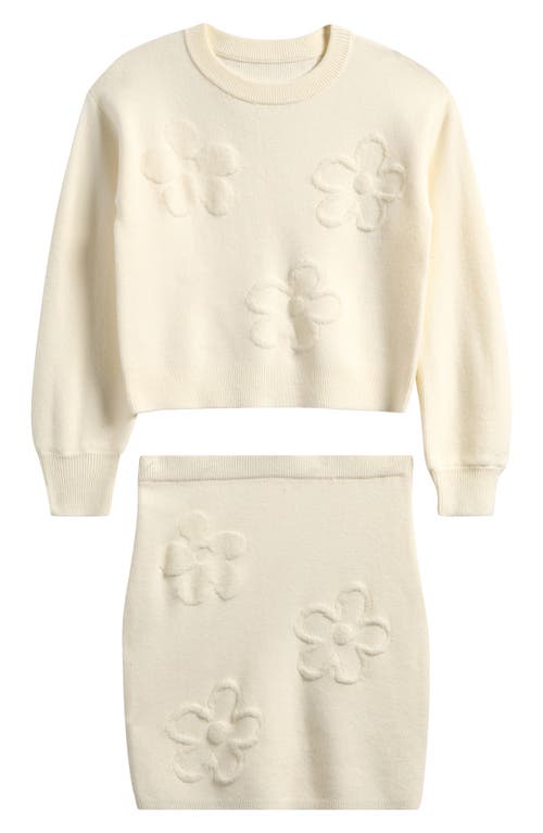 Shop Freshman Kids' Floral Sweater & Skirt Set In Egret