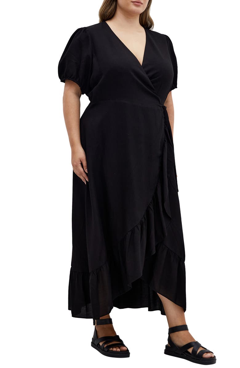 City Chic Sarina Maxi Wrap Dress, Alternate, color, Black
