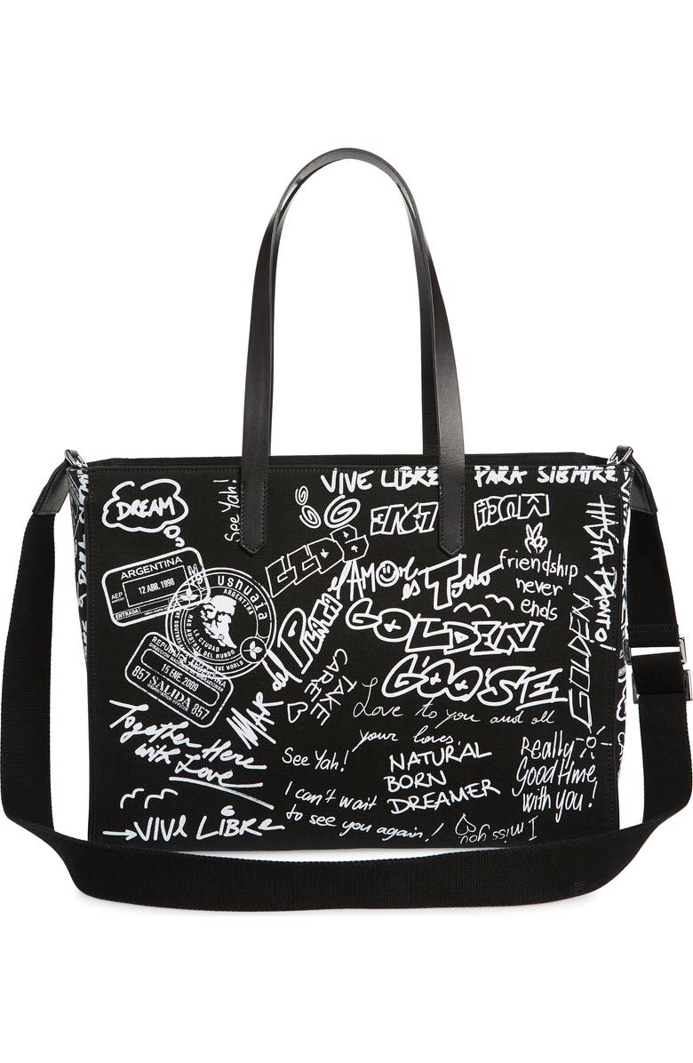 Golden Goose California East/West Graffiti Print Canvas Shopper Tote, Alternate, color,