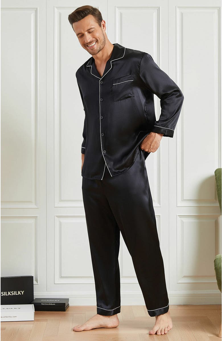 SILKSILKY Silk Men's Lapel Long Sleeve Pajamas Set, Alternate, color, 