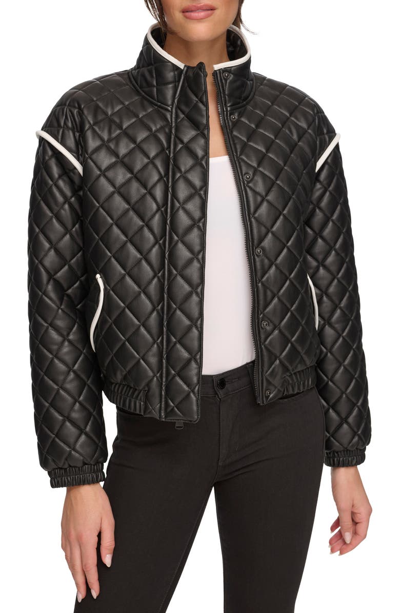 Andrew Marc Sport Quilted Faux Leather Bomber Jacket, Main, color, 