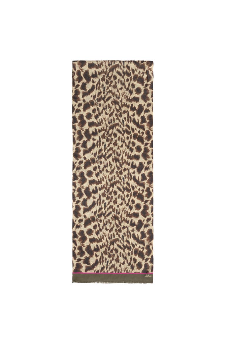 Leopard Silk Scarf, Alternate, color, Brown