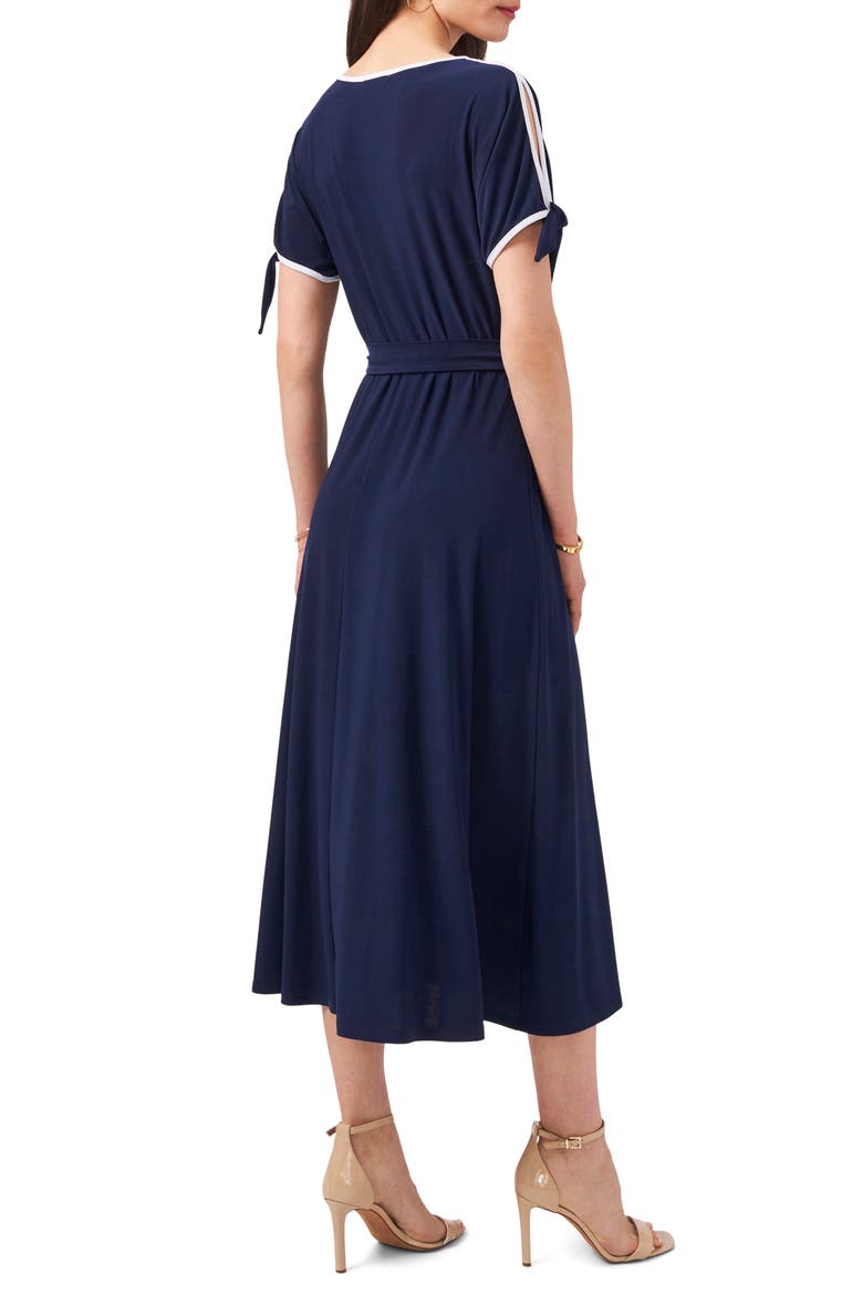 Cold Shoulder Tie Sleeve Midi Dress, Alternate, color, NAVY