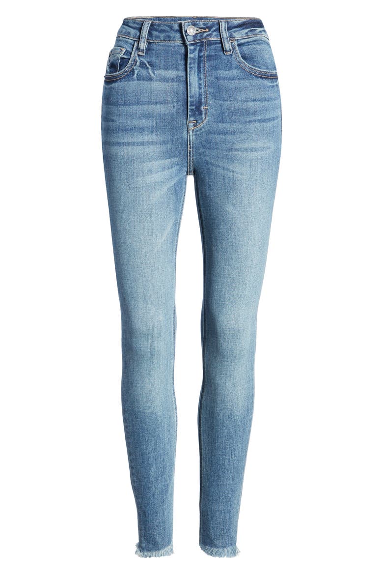 High Waist Fray Hem Stretch Ankle Skinny Jeans, Alternate, color, DARK WASH