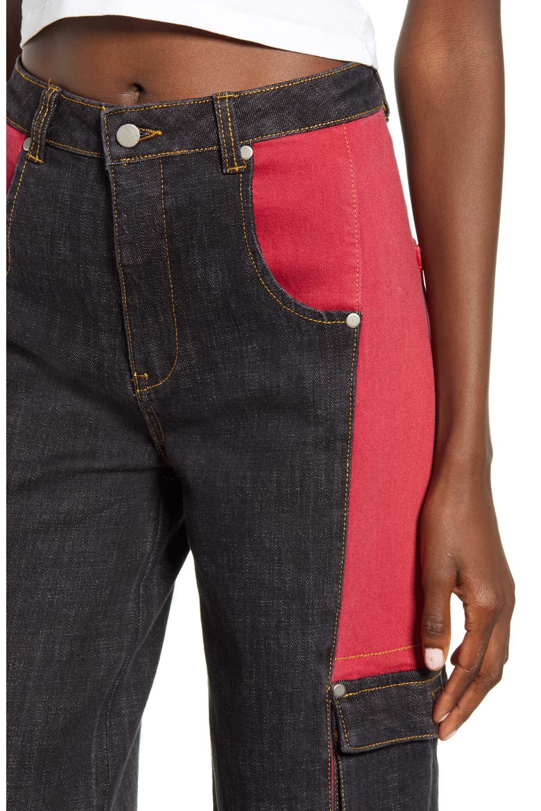 Bessi High Waist Wide Leg Cargo Jeans, Alternate, color, BLACK/ RED