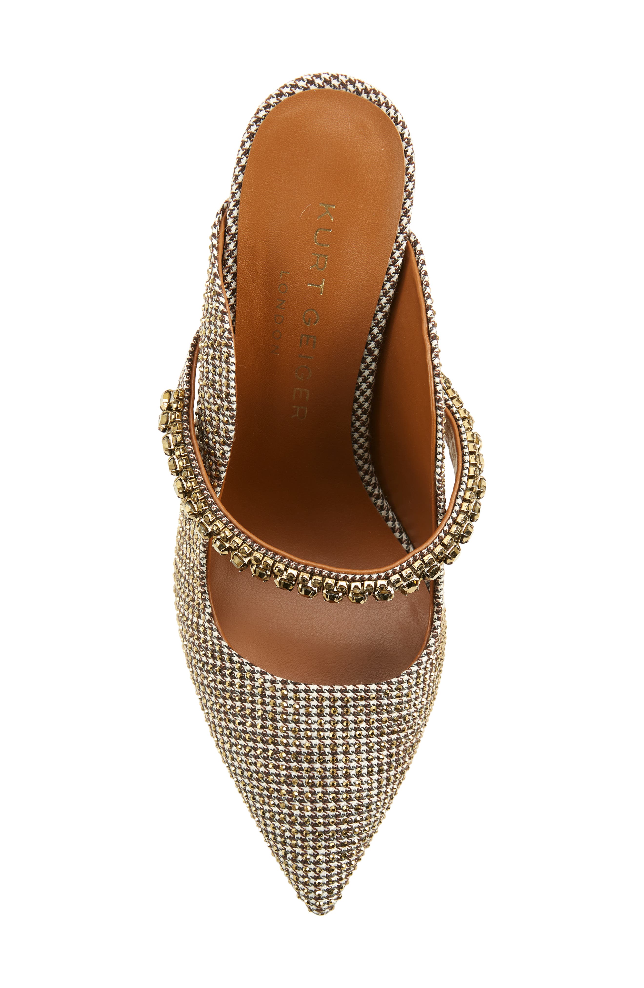 Duke Crystal Strap Pointed Toe Mule, Alternate, color, DARK BEIGE