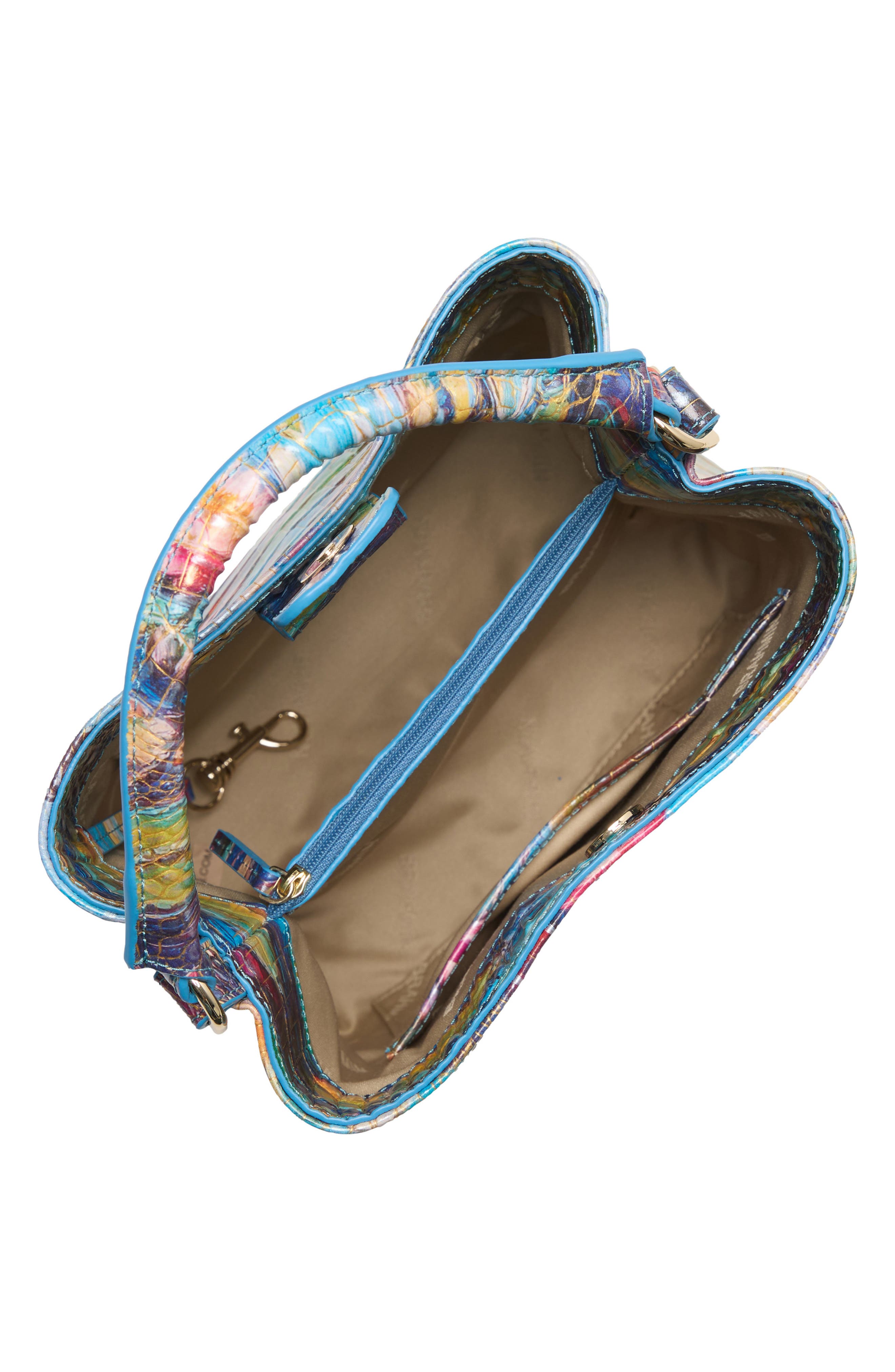 Brahmin Mini Amelia Embossed Leather Top Handle Bucket Bag, Alternate, color, Waterlily