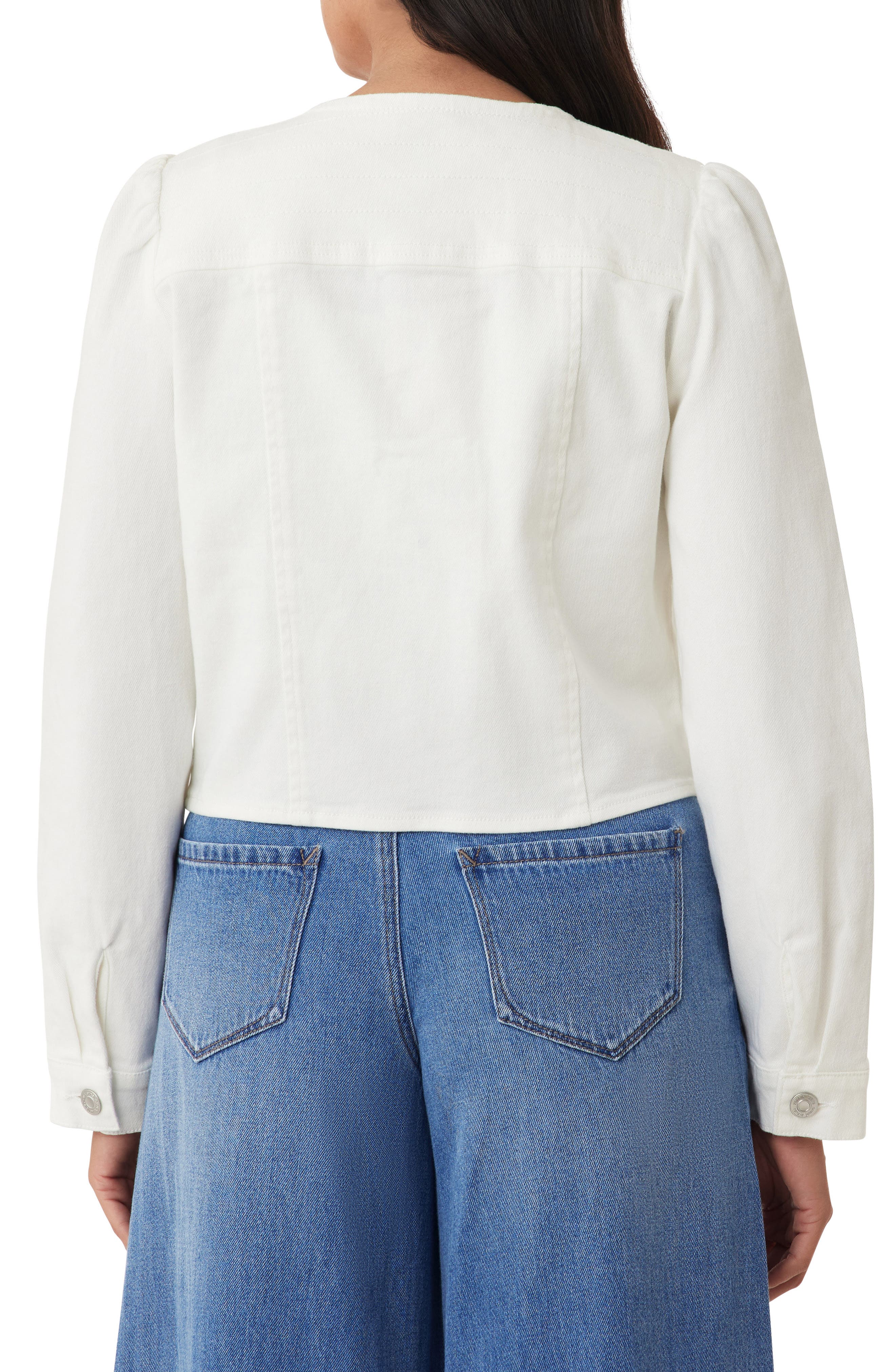 Collarless Crop Denim Jacket - image 2