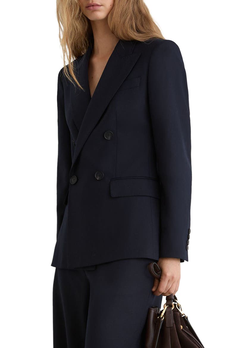 Solene Wool Blend Double Breasted Suit Blazer, Main, color, NAVY