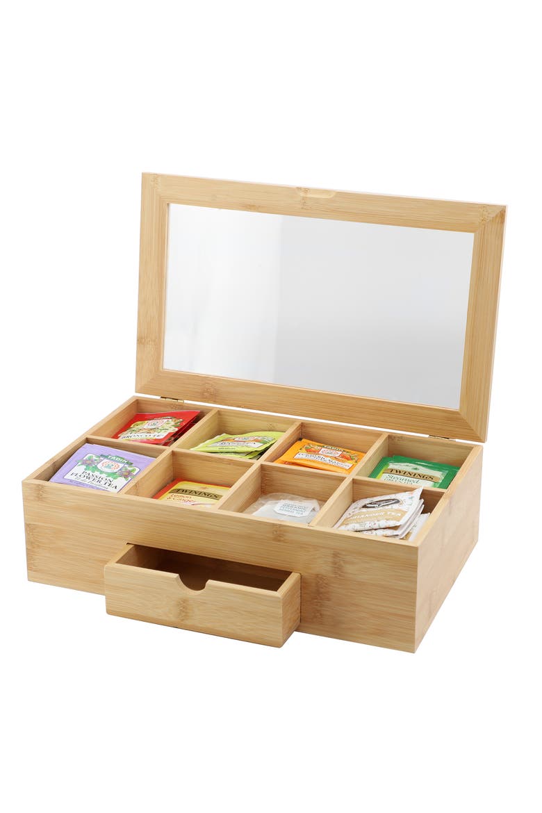 Wood Tea Box Organizer, Main, color, Bamboo