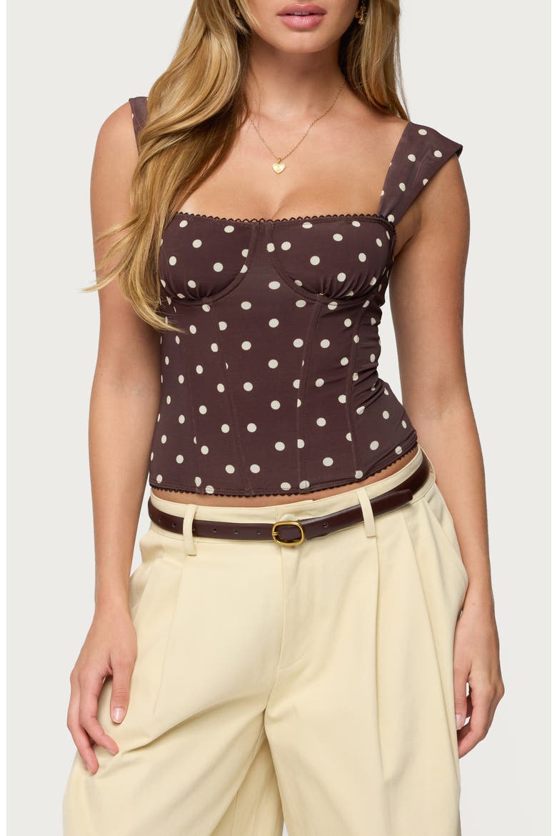 Marcella Polka Dot Mesh Corset Tank, Main, color, BROWN-AND-CREAM