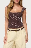 EDIKTED Marcella Polka Dot Mesh Corset Tank