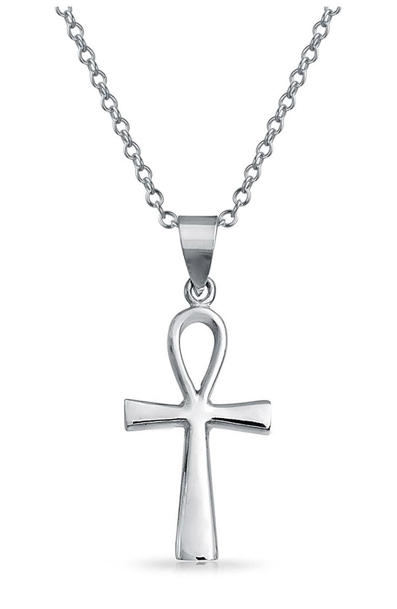 BLING JEWELRY Sterling Silver Ankh Egyptian Cross Pendant Necklace, Main, color, Silver