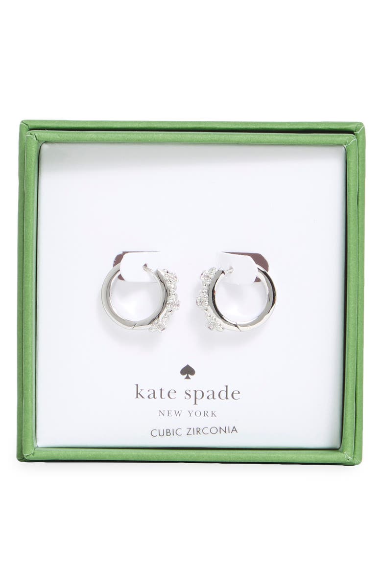 Kate Spade New York flower cubic zirconia huggie hoop earrings, Main, color, Clear/ Silver