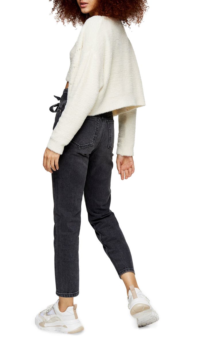 Paperbag Waist Straight Leg Jeans, Alternate, color, WASHED BLACK