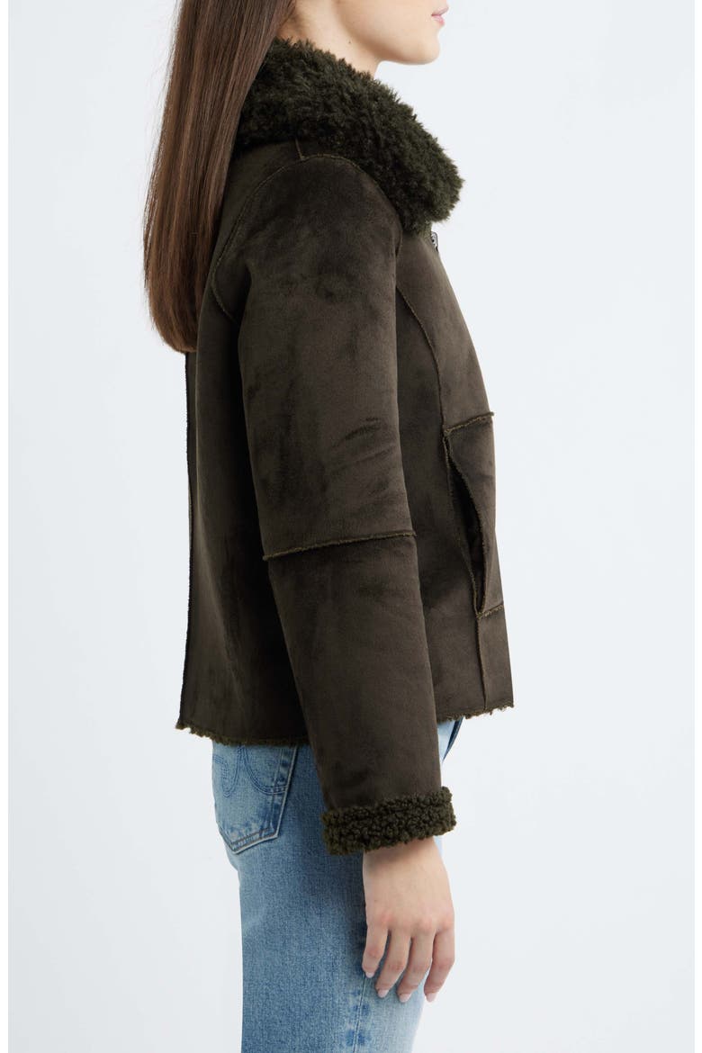 Zip Front Faux Shearling Jacket, Alternate, color, LODEN