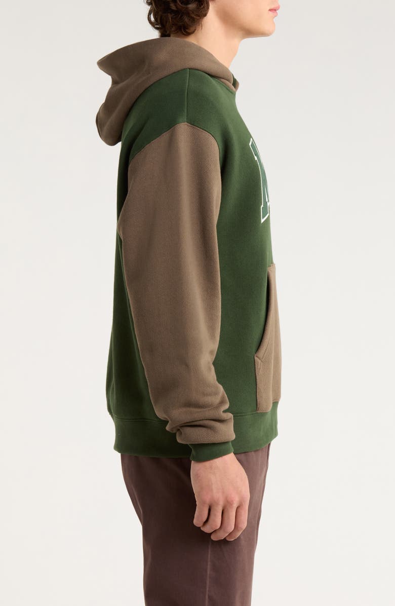 Museum of Peace & Quiet University Logo Colorblock Cotton Hoodie, Alternate, color, Forest