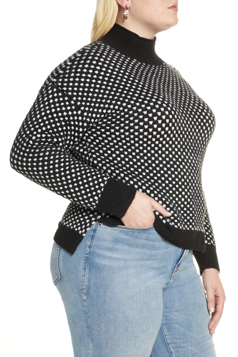 Check Mock Neck Sweater, Alternate, color, BLACK-IVORY
