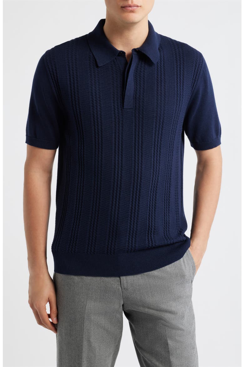 Ribbed Cotton Blend Polo Sweater, Main, color, NAVY
