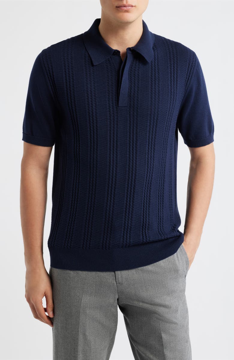 Canali Ribbed Cotton Blend Polo Sweater, Main, color, Navy
