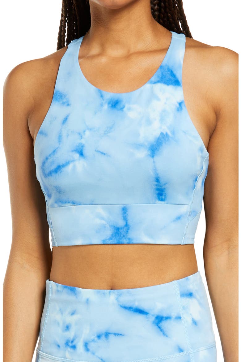 Live In Spray Dye Racerback Bra, Main, color, BLUE SPRAY DYE
