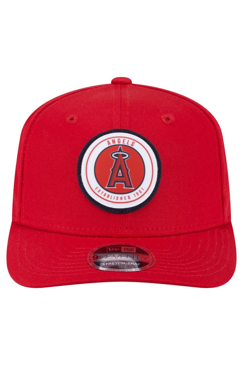 Men's New Era Red Los Angeles Angels Circle Patch 9SEVENTY Stretch-Snap Hat, Alternate, color, Red