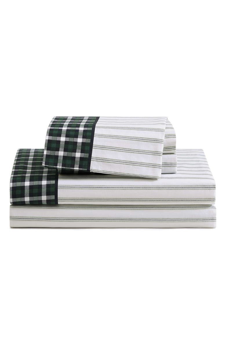 Tommy Hilfiger Cass Park Mix Check Stripe Cotton Percale Sheet Set, Main, color, Paradise Green