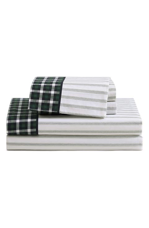Cass Park Mix Check Stripe Cotton Percale Sheet Set
