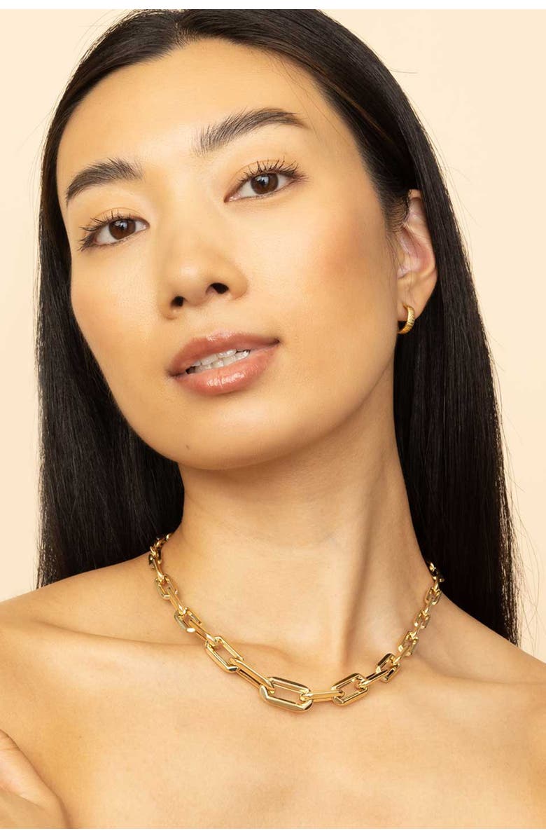 Oradina 14K Yellow Gold Moto Mini Hoops, Alternate, color, Yellow Gold