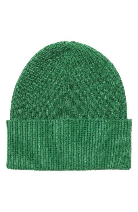 Frances Metallic Merino Wool Rib Knit Beanie