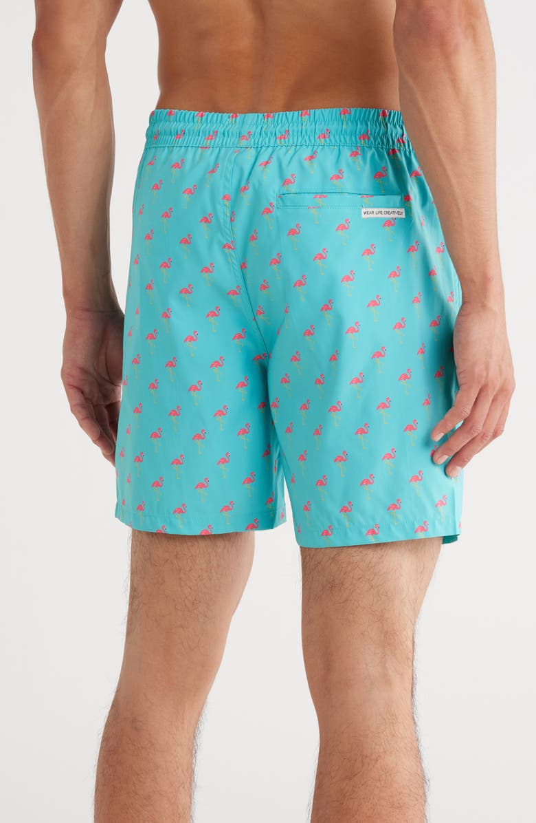 Public Art Flamingo Party Patterned Board Shorts, Alternate, color, Bright Blue