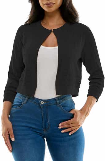 Nina Leonard Chevron Pointelle Knit Bolero